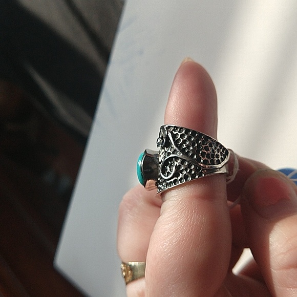 Nwt Arizona turquoise sterling silver 925 cigar band shape ring wide band - Picture 6 of 9